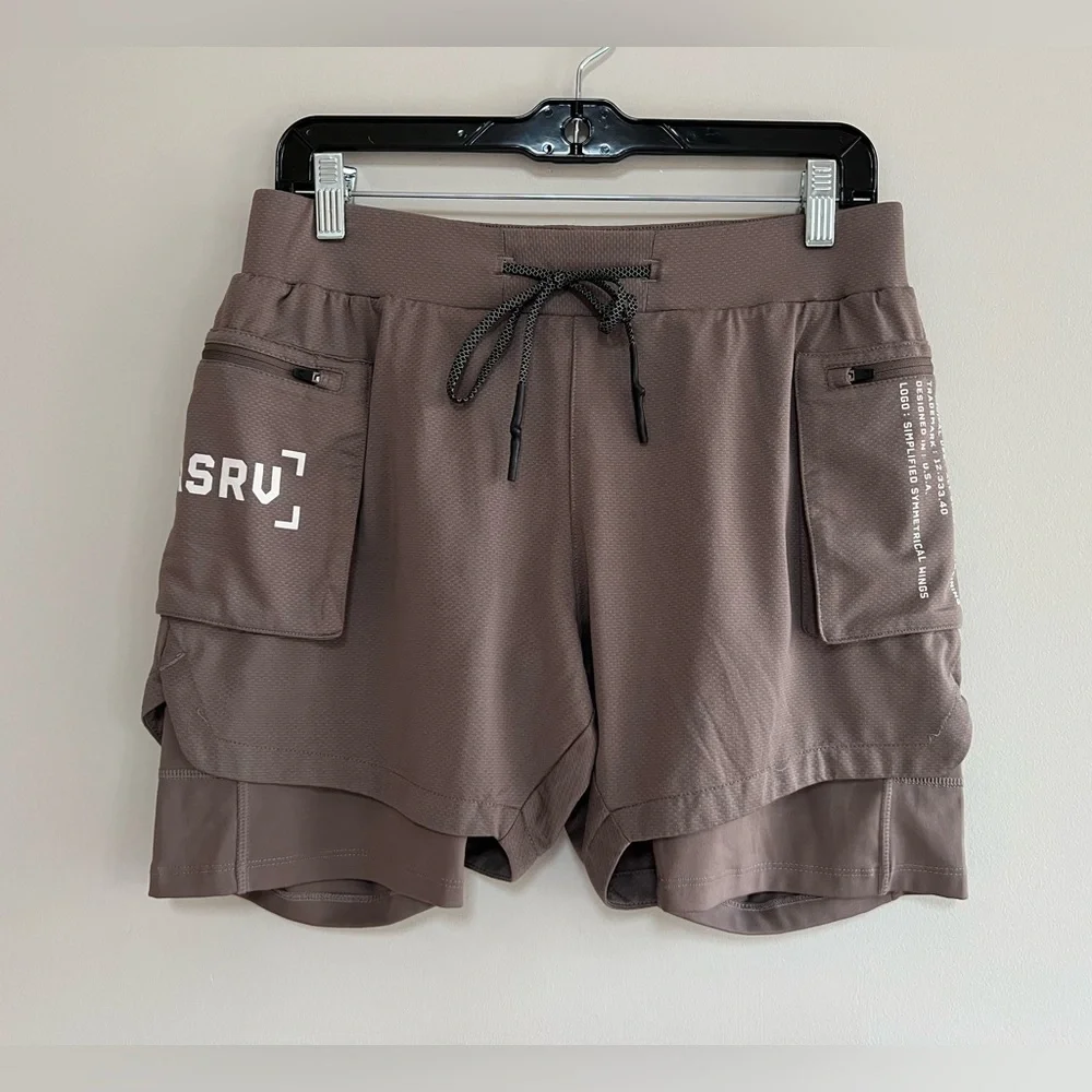 ASRV Technical Sportswear Tetra-Lite 5” Liner Cargo Gym Shorts, Taupe Brown, M - Picture 1 of 11